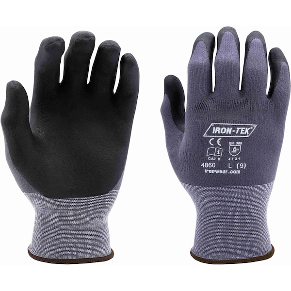 Ironwear 4860 - Guante Iron-Tek de 15 ga resistente a rasgaduras, con recubrimiento de espuma de nitrilo y puño extendido, costuras reforzadas - 4860-LG