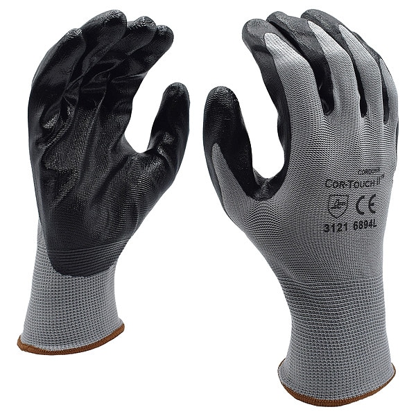 Guantes recubiertos de nitrilo Cor-Touch II, cobertura en la palma, negro/gris, talla L, paquete de 12 - 6894L