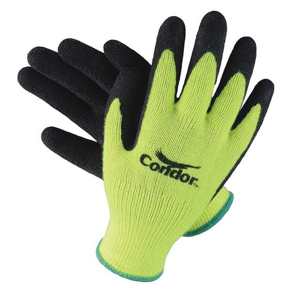 Guantes recubiertos de látex natural Condor, de alta visibilidad, cobertura en la palma, negro/amarillo, XL, par - 19L445