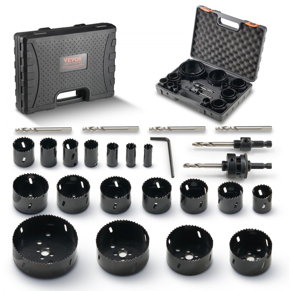 VEVOR Hole Saw Kit, 18 PCS Saw Blades, 6 Drill Bits, 1 Hex Wrench, General Purpose Size from 3/4" to 4-1/2", Bi Metal M42 Hole Saw Set with Carrying Case, Ideal for Wood Board, Plastic and Iron Plate - KJTJSJSPF18OWVFQPV0