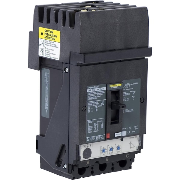 Square D Molded Case Circuit Breaker, HRA Series, 100A, 3 Pole, 600V AC, 200kA at 240V AC - HRA36100U31X