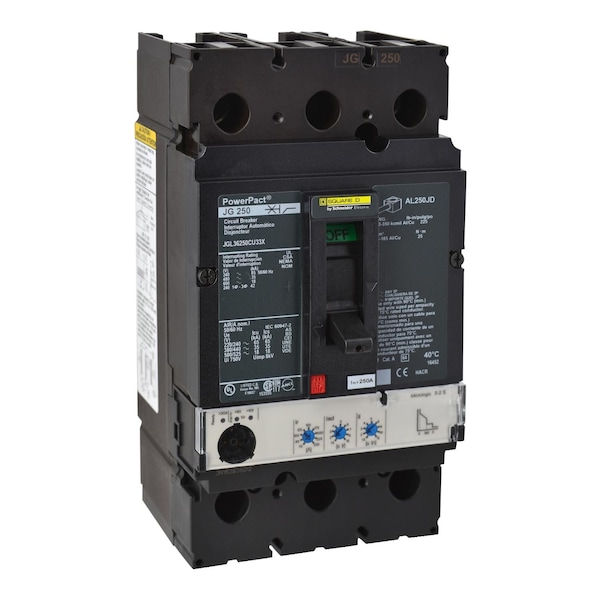 Square D Molded Case Circuit Breaker, JGL Series, 250A, 3 Pole, 600V AC, 65kA at 240V AC - JGL36250CU33X