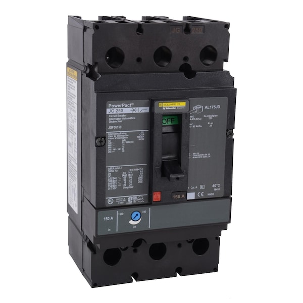 Square D Molded Case Circuit Breaker, JGF Series, 250A, 3 Pole, 600V AC, 65kA at 240V AC - JGF36250