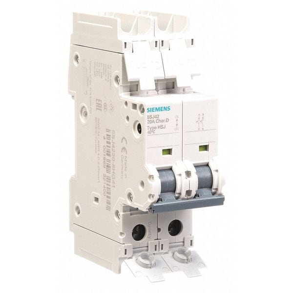 Siemens Miniature Circuit Breaker, 5SJ4 Series, 20A, 2 Pole, 240V AC, 14kA, D Curve - 5SJ42208HG41