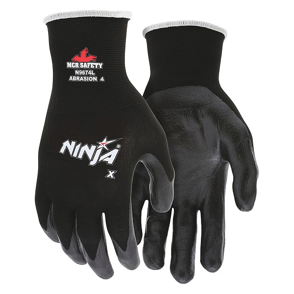 Guantes recubiertos de biopolímero de seguridad Mcr, cobertura en la palma, negro, M, par - N9674M