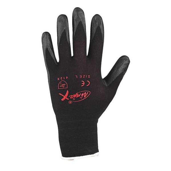 Guantes recubiertos de biopolímero de seguridad Mcr, cobertura en la palma, negro, M, par - N9674M