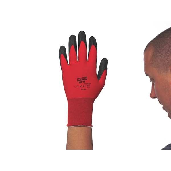 Guantes recubiertos de nitrilo espumoso Honeywell North, NorthFlex Red, Cobertura de palma, Nivel de abrasión 4, Rojo/Gris, L, 1 Par - NF11/9L