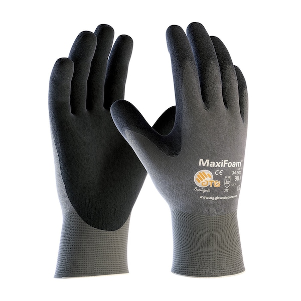 Guantes recubiertos de nitrilo con espuma Pip, cobertura en la palma, negro/gris, talla grande, paquete de 12 unidades - 34-900/L.