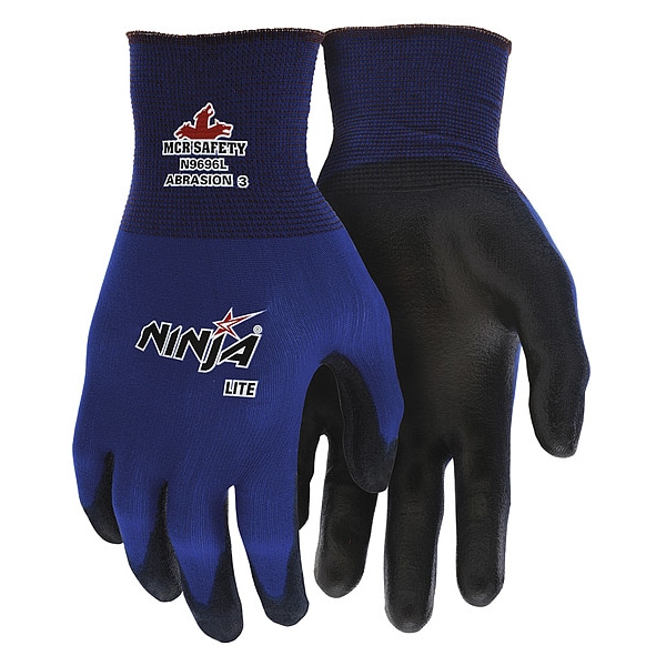 Guantes recubiertos de poliuretano MCR Safety, cobertura en la palma, negro/azul, XL, PR - N9696XL