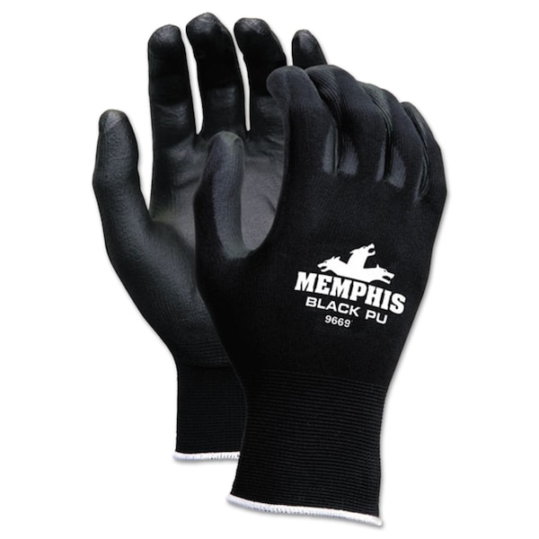 Guantes de trabajo recubiertos de PU de economía Mcr Safety, color negro, talla grande, paquete de 12 - 9669L