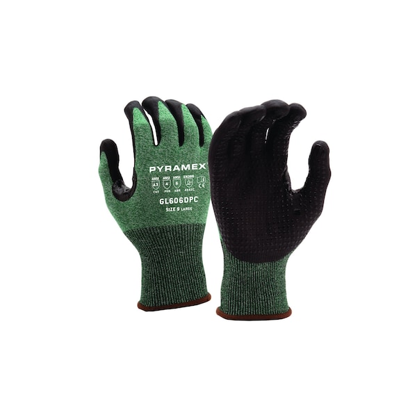 Guantes de nitrilo con palma punteada Pyramex Micro-Foam, 18G HPPE, pulgar reforzado, tamaño mediano, paquete de 12 - GL606DPCM