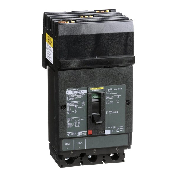 Square D Molded Case Circuit Breaker, HLA Series, 125A, 3 Pole, 600V AC, 125kA at 240V AC - HLA36125