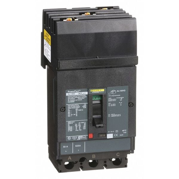 Square D Molded Case Circuit Breaker, HJA Series, 50A, 3 Pole, 600V AC, 100kA at 240V AC - HJA36050