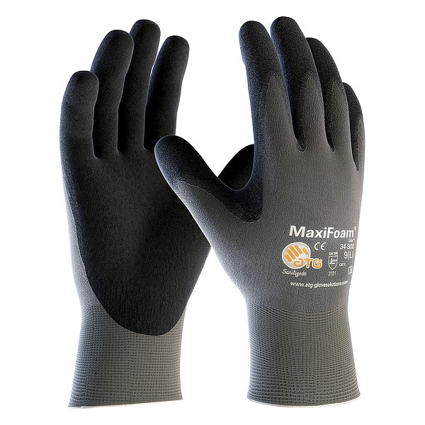 Guantes recubiertos de nitrilo con espuma Pip, cobertura en la palma, negro/gris, XS, paquete de 12 - 34-900/XS
