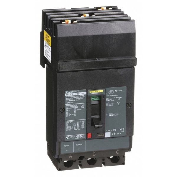 Square D Molded Case Circuit Breaker, HJA Series, 100A, 3 Pole, 600V AC, 100kA at 240V AC - HJA36100