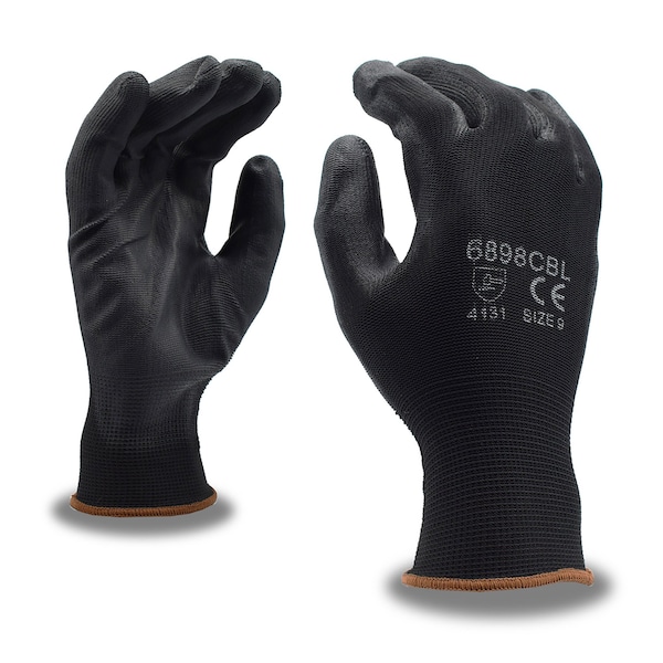 Guantes de tejido de máquina recubiertos con poliuretano Cordova, color negro, carcasa de poliéster, talla XL, paquete de 12 - 6898CBXL.