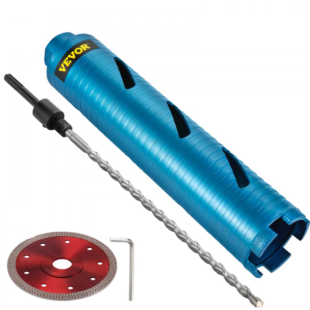 VEVOR Core Drill Bit, 2.5" / 63.5 mm Diameter 5/8"-11 Threaded, 9.5" / 241.3mm Depth Diamond Dry Coring Bore Tool with a Pilot Bit & 4.5" Blade, Masonry Hole Saw Bits for Hard Concrete Brick and Block - JJGS12.59.5IN36VXV0