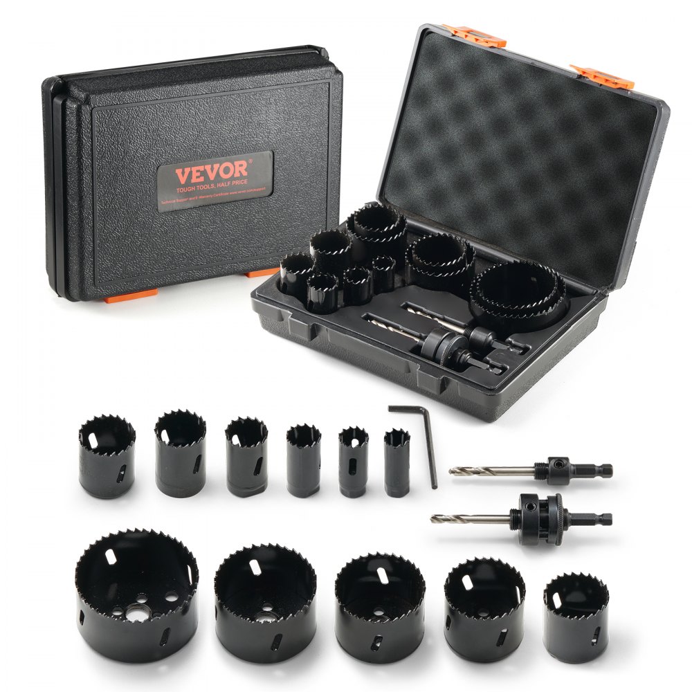 VEVOR Hole Saw Kit, 11 PCS Saw Blades, 2 Drill Bits, 1 Hex Wrench, General Purpose Size from 3/4" to 3", Bi Metal M42 Hole Saw Set with Carrying Case, Ideal for Wood Board, Plastic and Iron Plate - KJTJSJSPF11HOUAIGV0