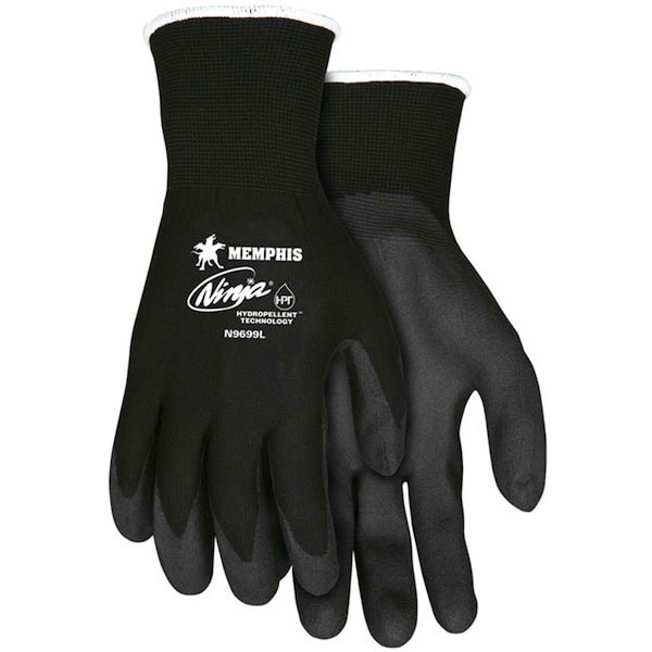 MCR Safety MCR Safety Ninja HPT Guantes de Nylon recubierto de PVC, calibre 15, Talla Grande, Negro - N9699L