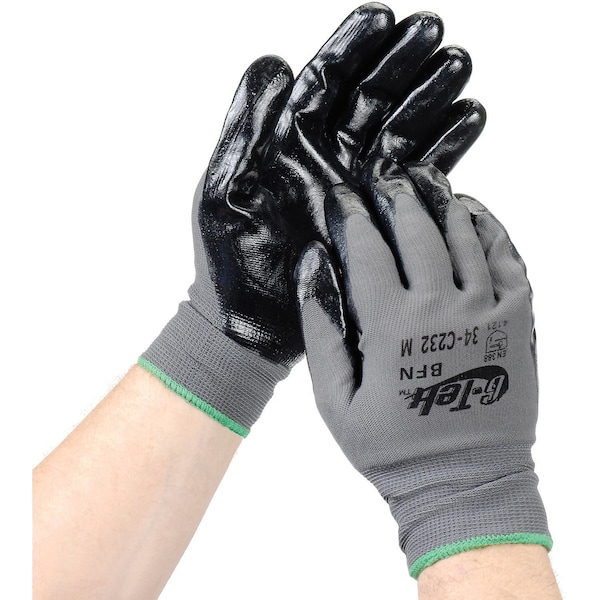 Guantes de agarre de nylon recubiertos de nitrilo G-Tek PIP, negro/gris, mediano, paquete de 12 - 34-C232/M