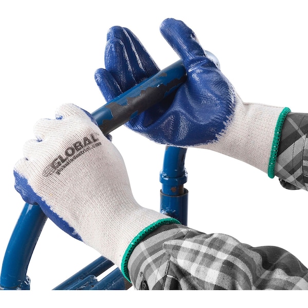 Guantes de trabajo de punto recubierto de látex industrial global, natural/azul, mediano, 1 docena - 708355M