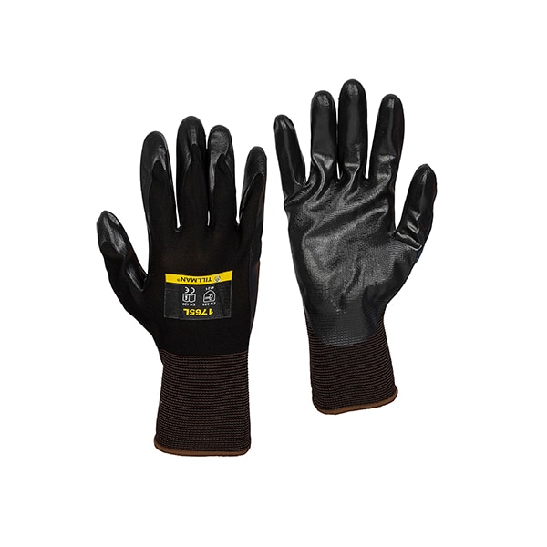 Guantes recubiertos de nitrilo con espuma Tillman, Cobertura en la palma, Negro, Talla L, Par - 1765L
