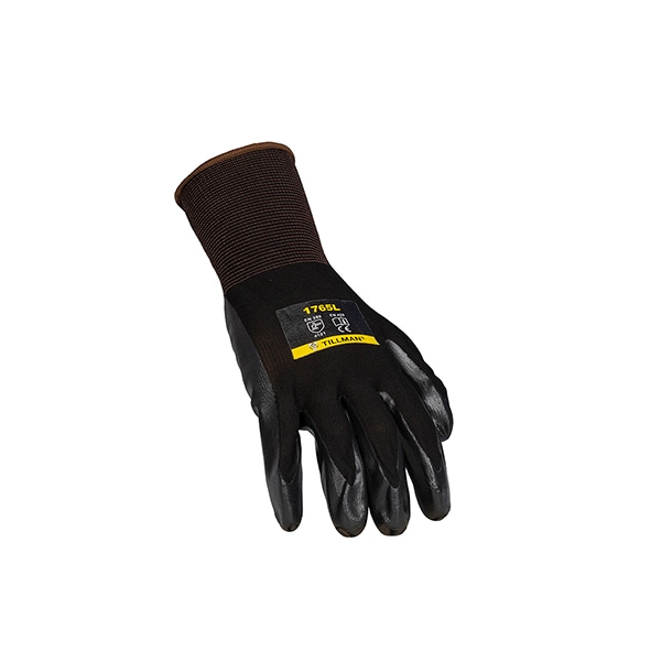 Guantes recubiertos de nitrilo con espuma Tillman, Cobertura en la palma, Negro, Talla L, Par - 1765L