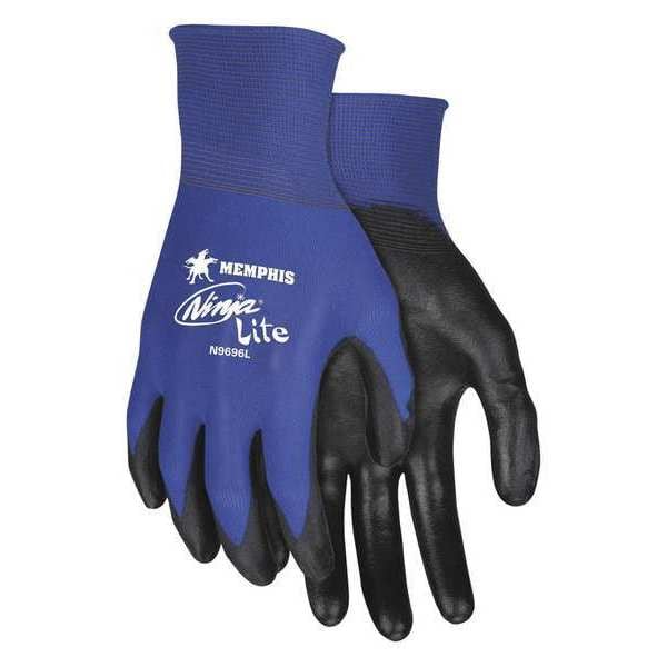 Guantes recubiertos de poliuretano para seguridad de Mcr, cobertura en la palma, negro/azul, M, paquete de 12 - N9696M