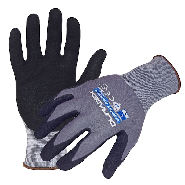 Guantes de trabajo Azusa Safety Duradex de 15 ga. Gris de Nylon/Spandes, recubiertos de palma de nitrilo negro, Talla L - DX3000