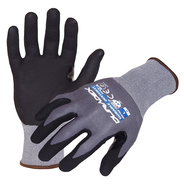 Guantes de trabajo Azusa Safety Duradex 15 ga. Gris de Nylon/Spandex, Recubrimiento de Palma de Nitrilo Negro/Pulgar Reforzado Talla XL - DX1010