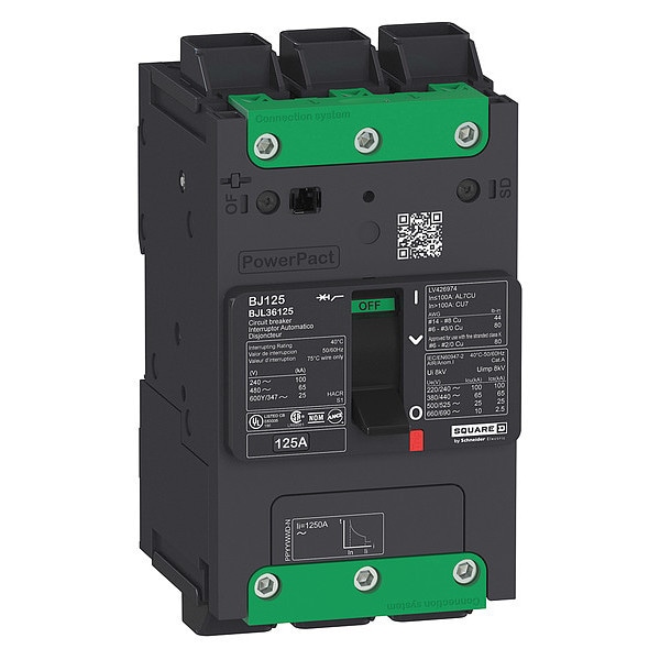 Square D Molded Case Circuit Breaker, BJL Series, 70A, 3 Pole, 347/600V AC, 100kA at 240V AC, B Curve - BJL36070