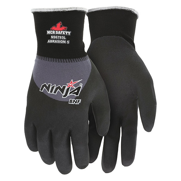 Guantes recubiertos de nitrilo con espuma de seguridad Mcr, cobertura de 3/4 de inmersión, negro/gris, XS, PR - N96793XS