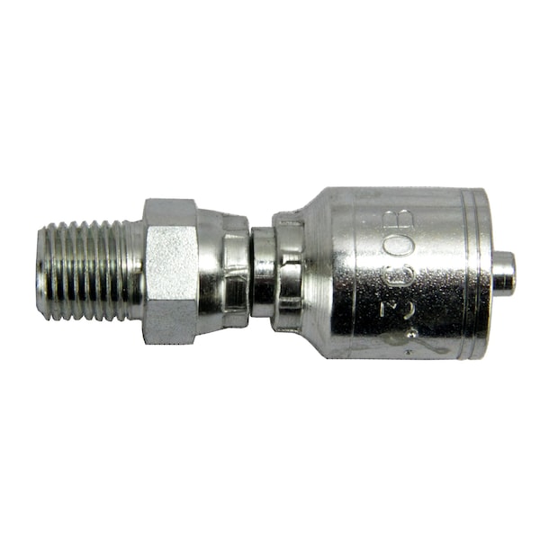 Intertraco Hydraulic Crimp Hose Fitting - M Pipe - Swivel 3/8 ID, 3/8-18 Thread - 472139