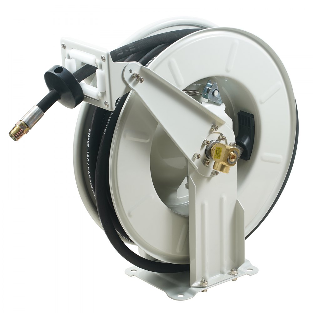 VEVOR Fuel Hose Reel, 1/2" x 50', Extra Long Retractable Machine Oil Hose Reel, Spring Driven Auto Swivel Rewind, Heavy-Duty Carbon Steel Construction with Hose for Auto Repair, Industries, 2300 PSI - CYRGJP50FT12N70IIV0