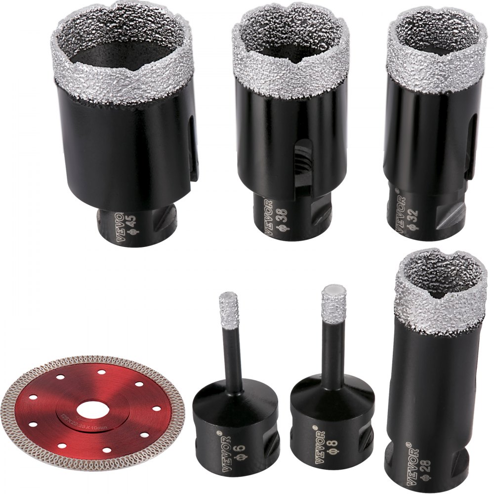 VEVOR Diamond Drill Bits 6PCS Diamond Hole Saw 6/8/28/32/38/45 mm Tile Hole Saw Kit Vacuum Brazed Diamond Drill Bit 0.59in Segment Tile Hole Saw with a Blade for Tile Ceramic Porcelain Marble Stone - JTQHJGSKZTJ60JNL3V0