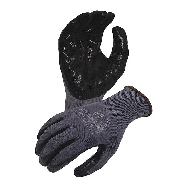 Guantes de Nylon Economy de Seguridad Azusa de 13 ga. con Revestimiento de Palma de Nitrilo Plano, Color Negro, XS - N10520