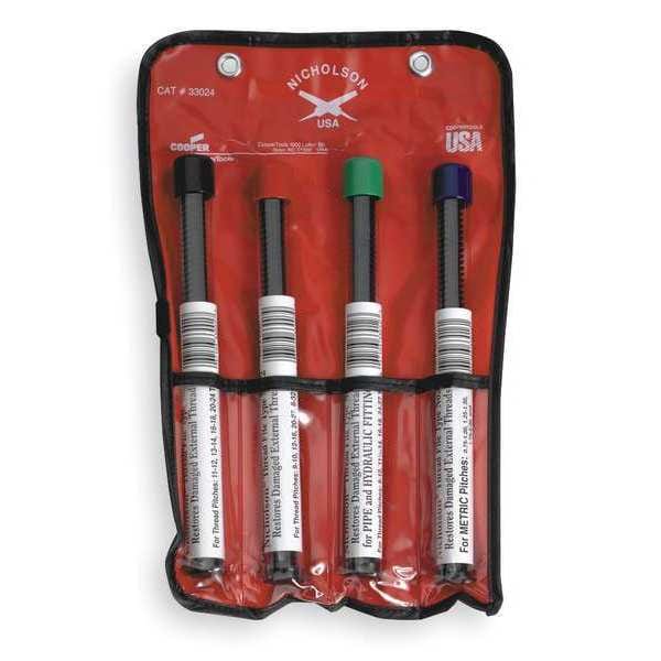 Crescent Nicholson Thread Restoring File Set, Length 8 3/8 in, 4 piece - T33024