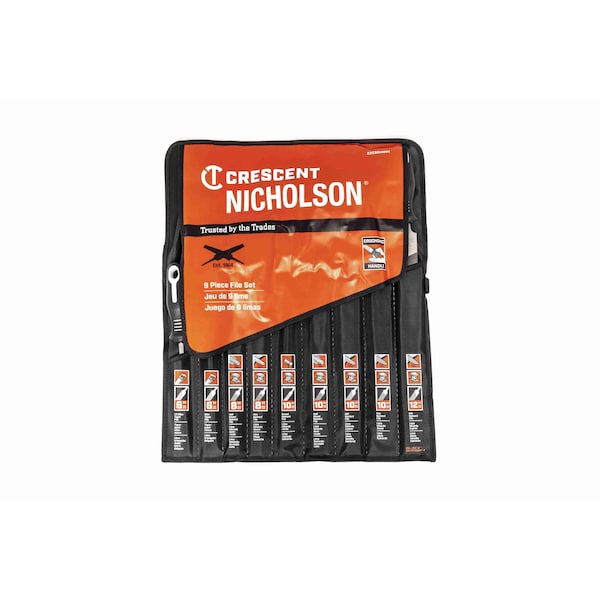 Crescent Nicholson 9 Piece 6", 8", 10" & 12" Maintenance File Set with Ergonomic Handles - 22030HNNN