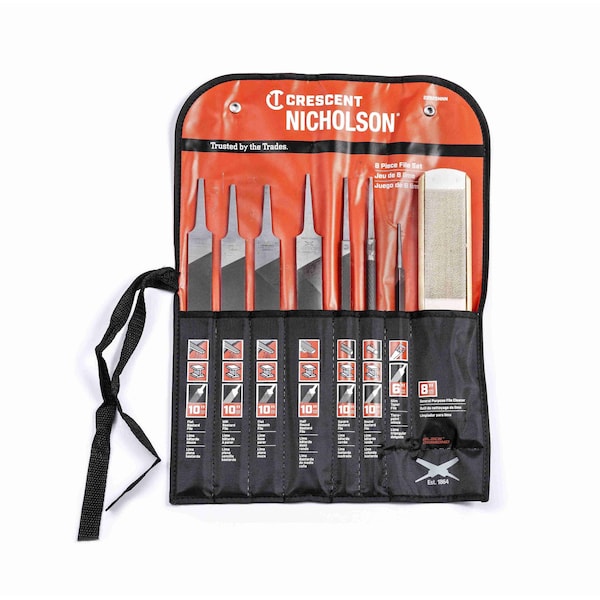 Crescent Nicholson Machinist File Set with Cleaner, 8 piece - 22025NNN