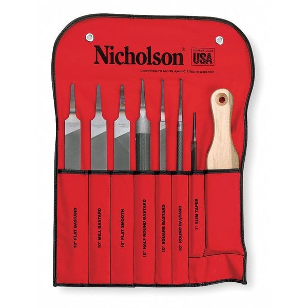 Crescent Nicholson Machinist File Set with Cleaner, 8 piece - 22025NNN