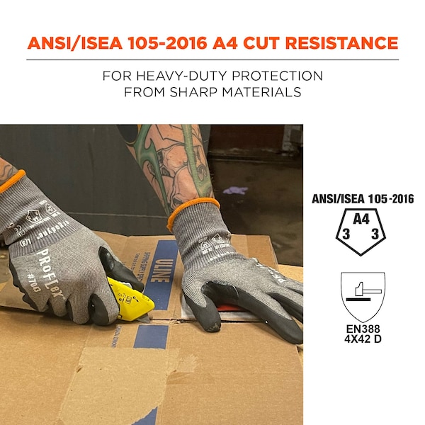 Guantes recubiertos de nitrilo Proflex By Ergodyne CR 7043, ANSI A4, gris, tamaño XL, 12 pares/paquete - 7043-12PR