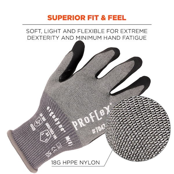 Guantes recubiertos de nitrilo Proflex By Ergodyne CR 7043, ANSI A4, gris, tamaño XL, 12 pares/paquete - 7043-12PR