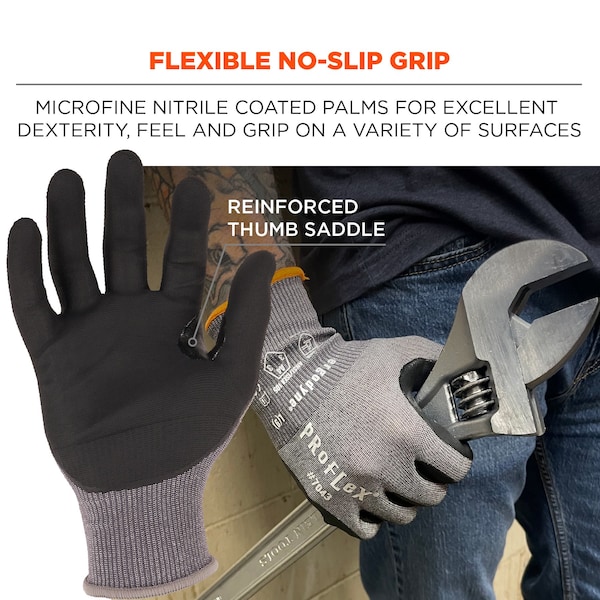Guantes recubiertos de nitrilo Proflex By Ergodyne CR 7043, ANSI A4, gris, tamaño XL, 12 pares/paquete - 7043-12PR