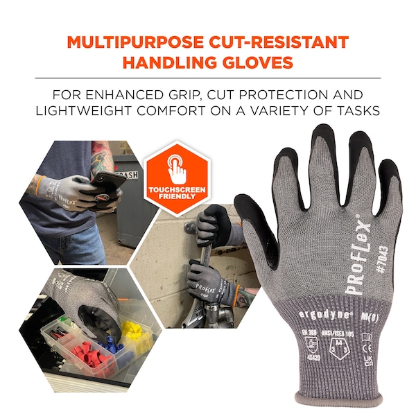 Guantes recubiertos de nitrilo Proflex By Ergodyne CR 7043, ANSI A4, gris, tamaño XL, 12 pares/paquete - 7043-12PR