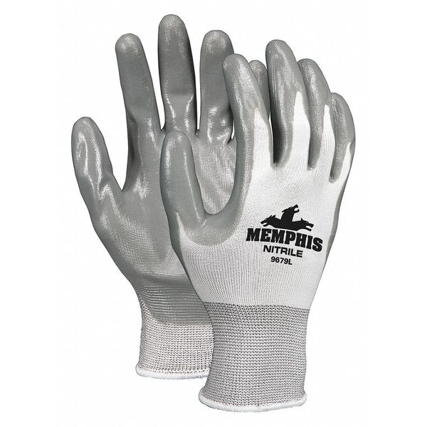 Guantes recubiertos de nitrilo Mcr Safety, cobertura en la palma, blanco/gris, S, paquete de 12 - 9679XS
