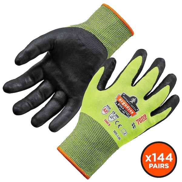 Proflex By Ergodyne Guantes recubiertos CR 7022, Clasificación A2, ANSI, 144 pares, color lima, Talla 2XL, paquete de 144 - 17876