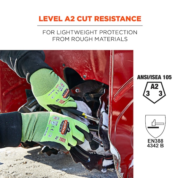 Proflex By Ergodyne Guantes recubiertos CR 7022, Clasificación A2, ANSI, 144 pares, color lima, Talla 2XL, paquete de 144 - 17876