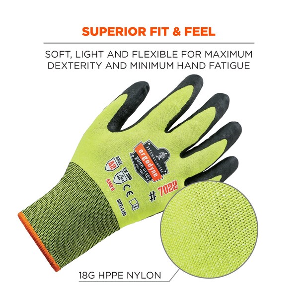Proflex By Ergodyne Guantes recubiertos CR 7022, Clasificación A2, ANSI, 144 pares, color lima, Talla 2XL, paquete de 144 - 17876