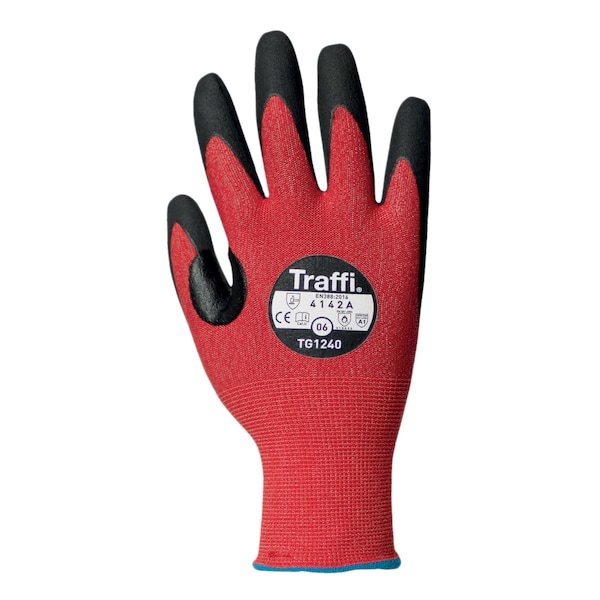 Guante de Nitrilo Traffi TG1240 LXT Cut A1 MicroDex, Talla 8 - TG1240-RD-8