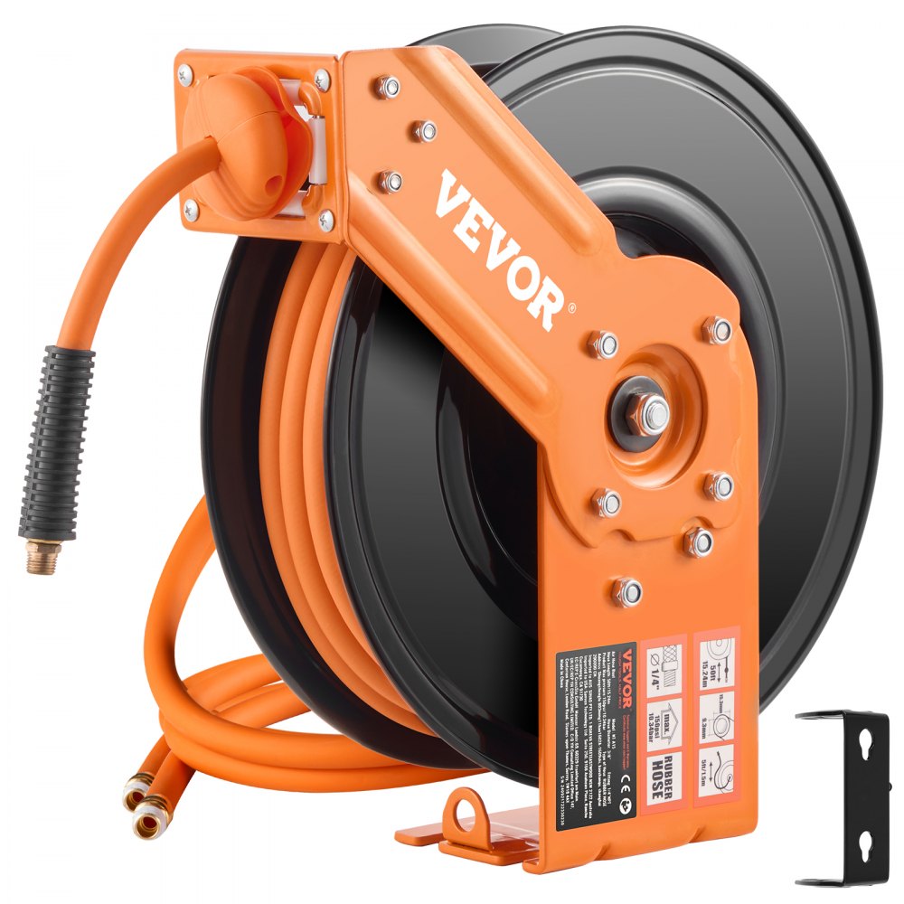 VEVOR Retractable Air Hose Reel 3/8 IN x 50FT Rubber Air Hose Reel Max 300 PSI - KFSKQRGJP50YCWQQ6V0